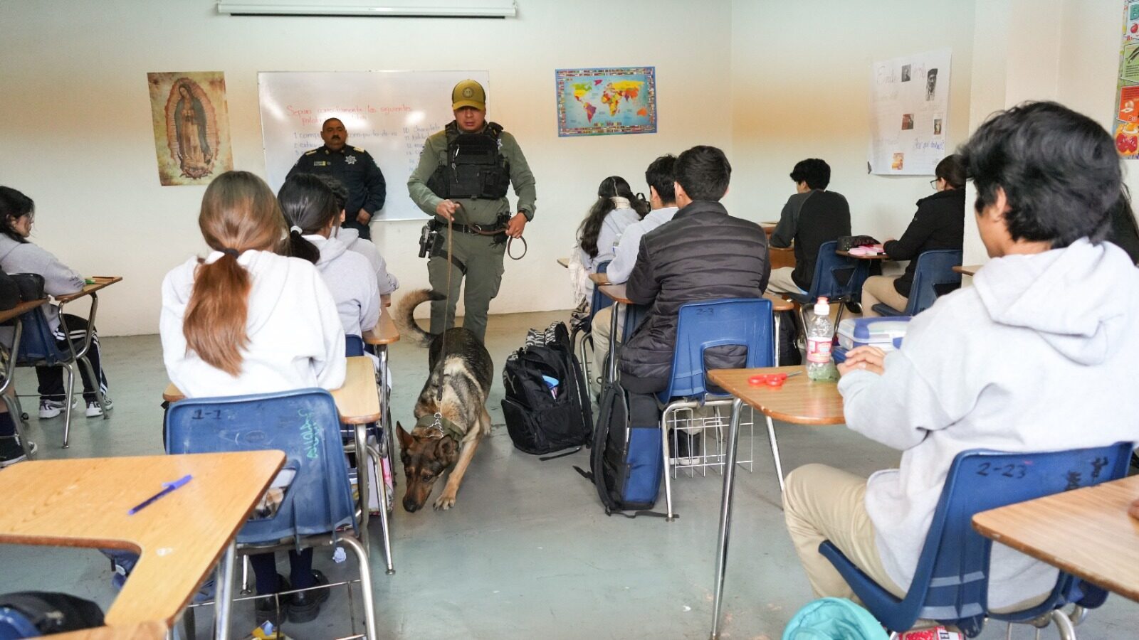 La unidad canina en el Colegio Cristóbal Colón.