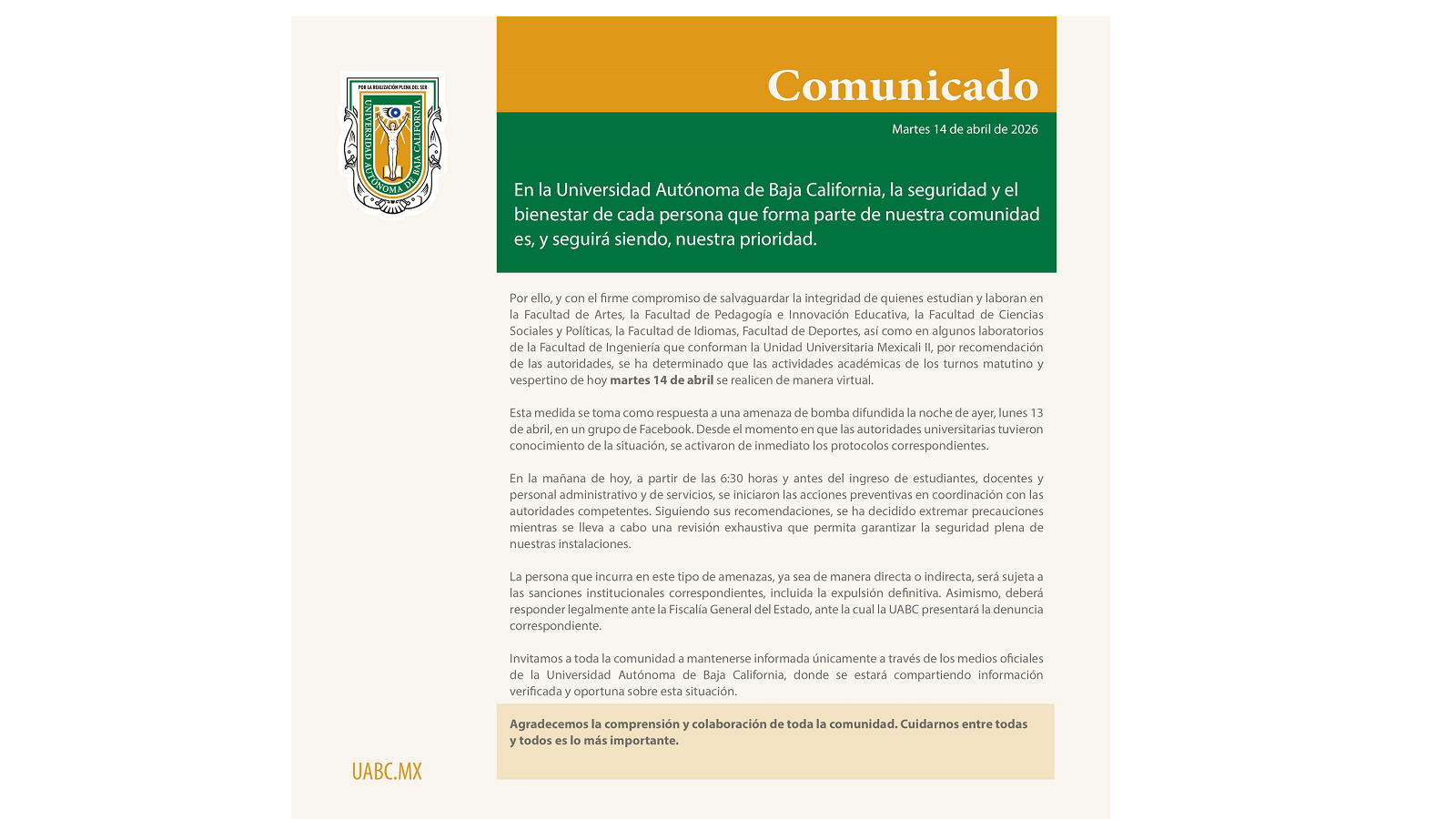 UABC suspensión de clases.